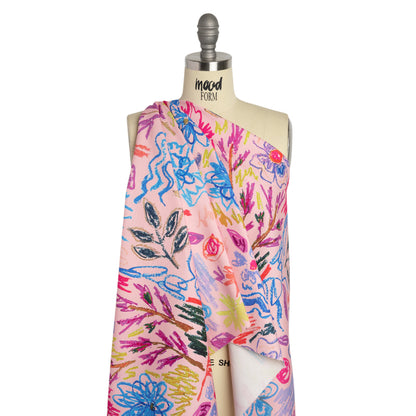 Stretch Cotton Canvas Print - Pink and Rainbow Crayon Flowers - Mood Exclusive Inner Child Drape