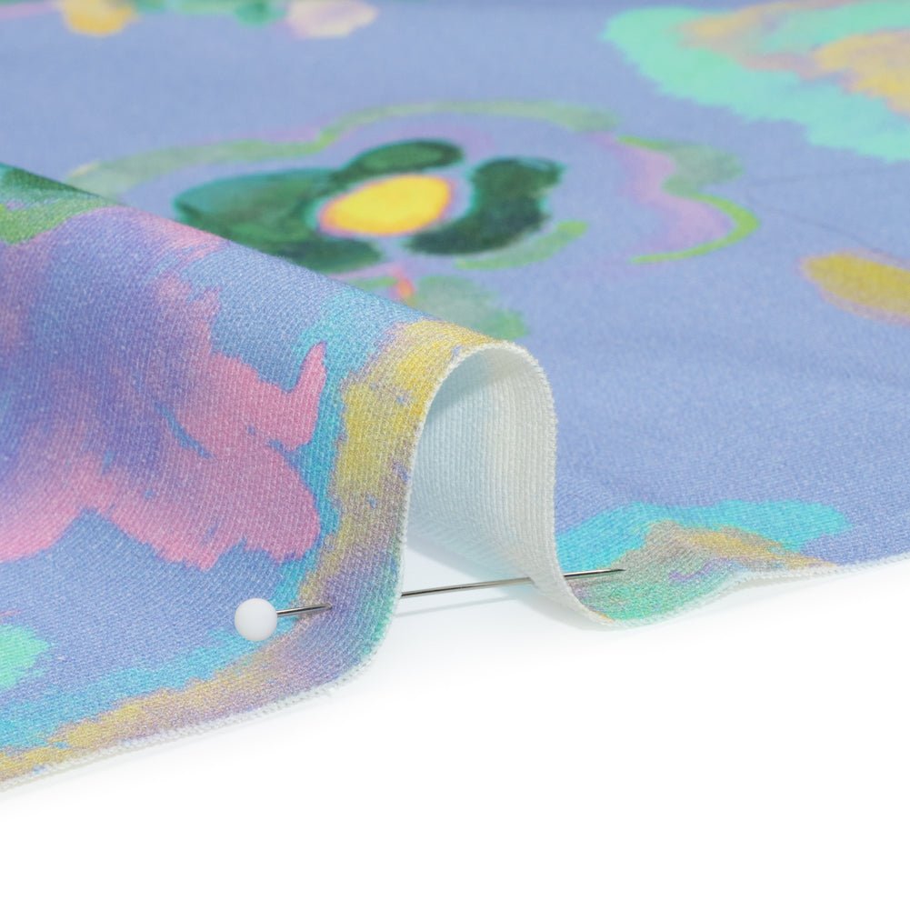 Stretch Cotton Canvas Print - Blue and Yellow Painterly Floral - Mood Exclusive Step One Detail