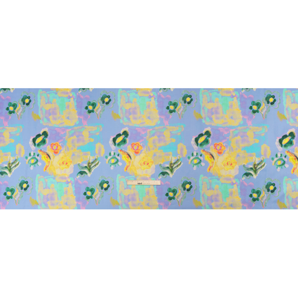 Stretch Cotton Canvas Print - Blue and Yellow Painterly Floral - Mood Exclusive Step One Full