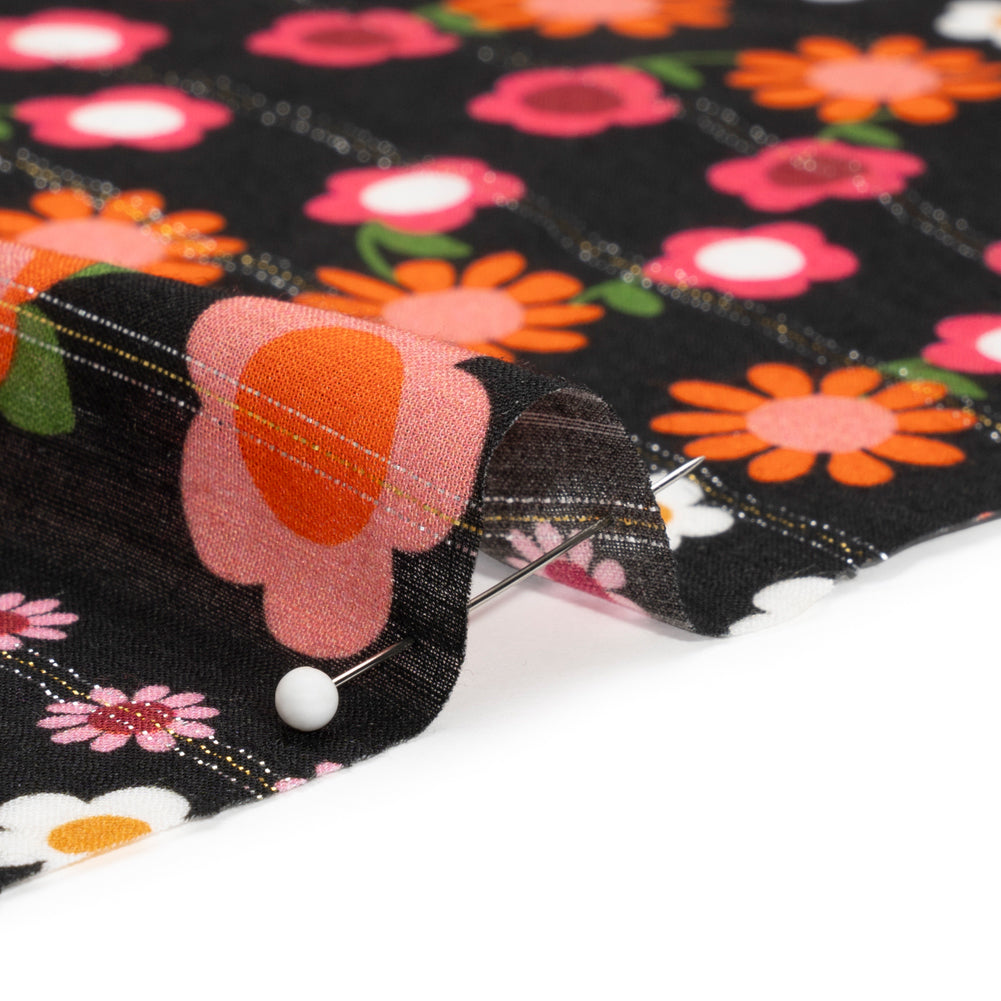 Mood Exclusive Black Infinitely Floral Metallic Pinstriped Viscose Dobby Folded