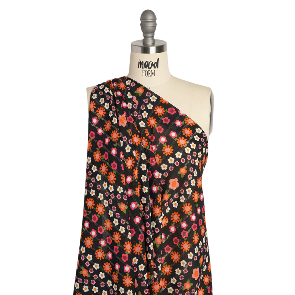 Mood Exclusive Black Infinitely Floral Metallic Pinstriped Viscose Dobby Detail