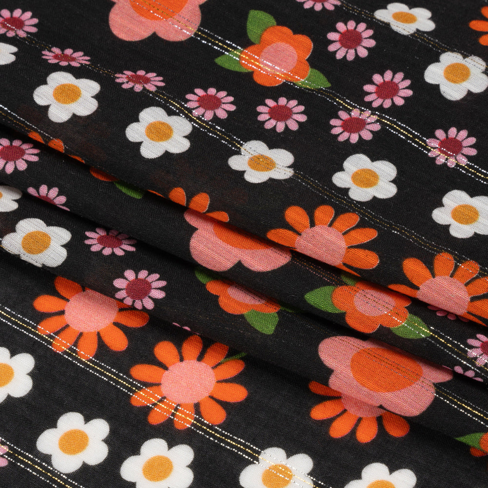Mood Exclusive Black Infinitely Floral Metallic Pinstriped Viscose Dobby Full