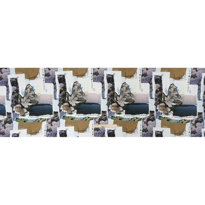 Sustainable Viscose Crepe Print - Beige and Dusty Blue Scrapbook Patchwork - Mood Exclusive Poetics of Love Drape