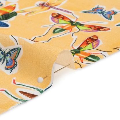 Sustainable Viscose Woven Print - Yellow and Rainbow Insects - Mood Exclusive Picnic Guests Detail
