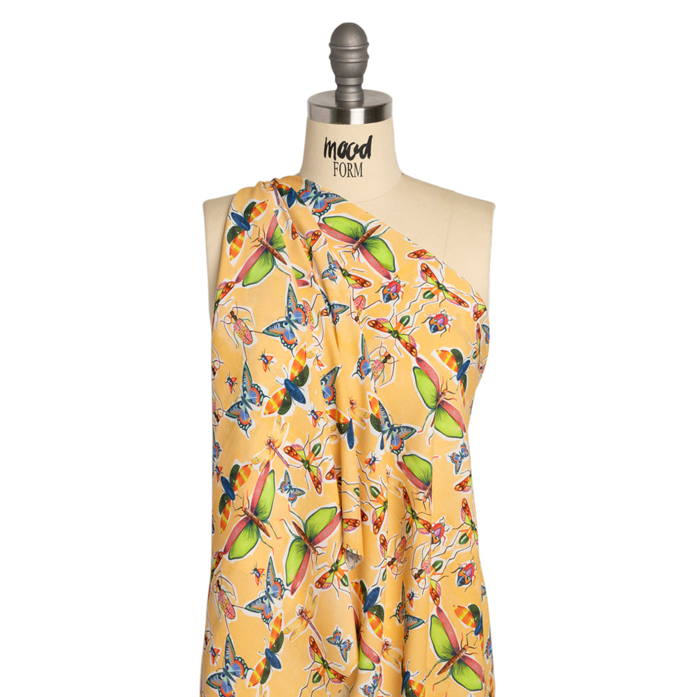 Sustainable Viscose Woven Print - Yellow and Rainbow Insects - Mood Exclusive Picnic Guests Drape