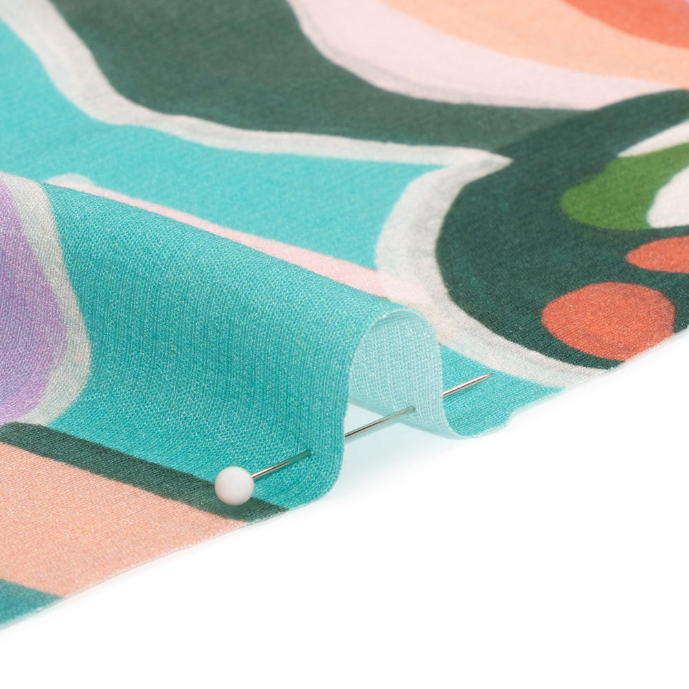 Sustainable Viscose Woven Print - Pink, Green and Blue Mushrooms and Abstract - Mood Exclusive Mid Mod Mushroom Detail