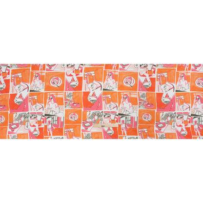 Sustainable and Recycled Viscose Satin Print - Orange and Pink Cafe Snapshots Patchwork - Mood Exclusive Italian Afternoon Drape