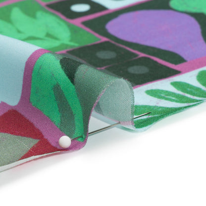 Sustainable and Recycled Viscose Satin Print - Green, Red and Gray Simple Symbols Patchwork - Mood Exclusive Come Together Folded