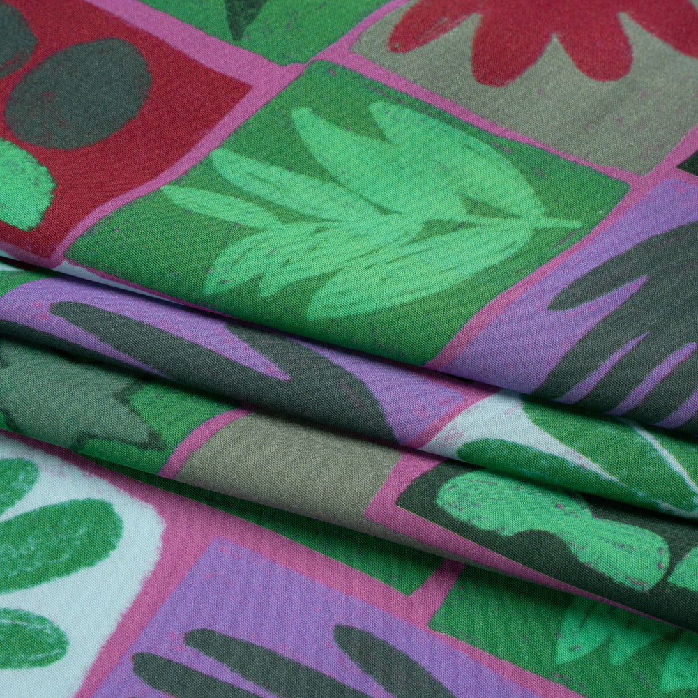 Sustainable and Recycled Viscose Satin Print - Green, Red and Gray Simple Symbols Patchwork - Mood Exclusive Come Together Full