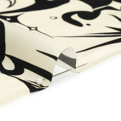 Sustainable and Recycled Viscose Satin Print - Cream and Black Abstract and Stars - Mood Exclusive Cosmic Chaos Folded