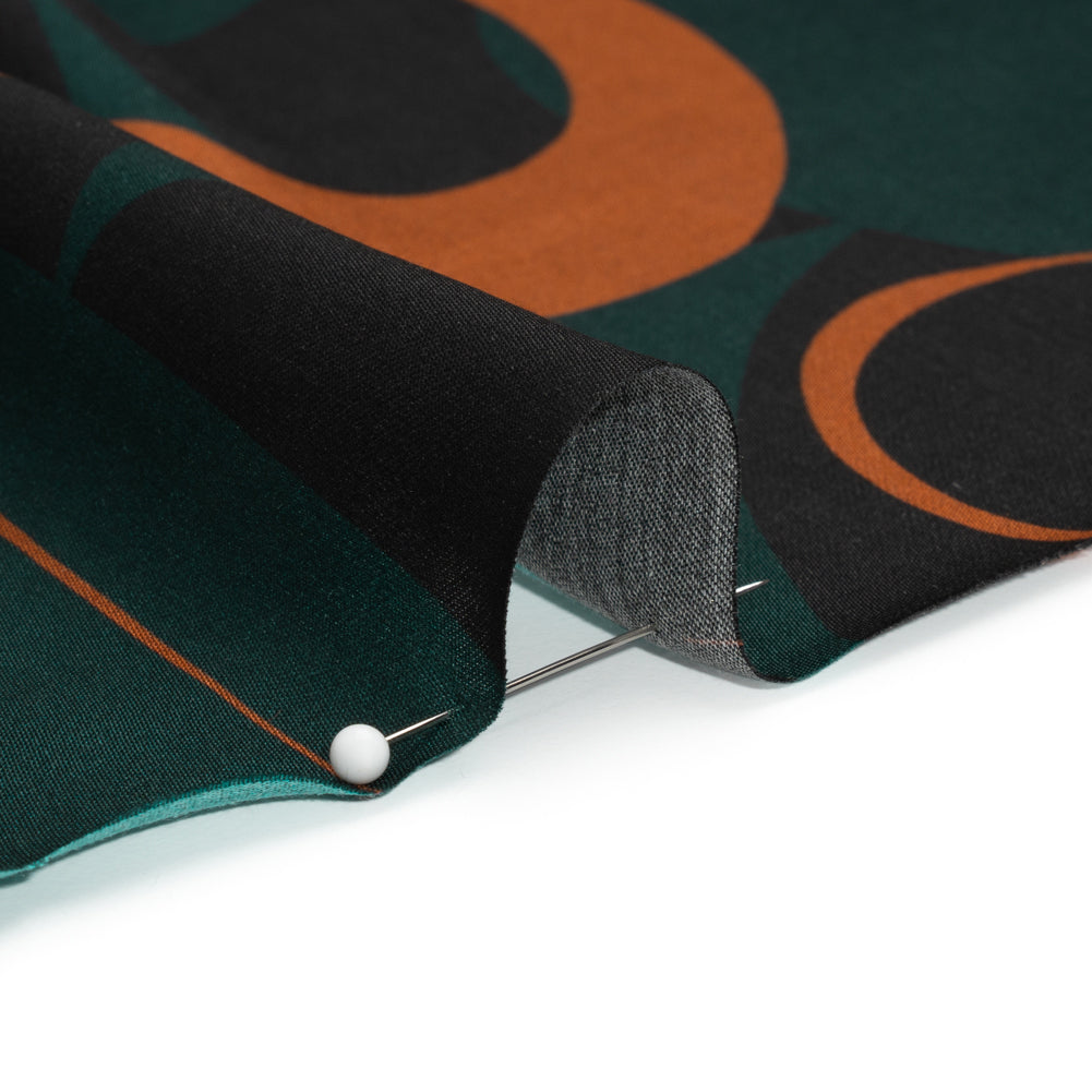 Sustainable and Recycled Viscose Satin Print - Forest Green and Orange Swirling Abstract - Mood Exclusive Atmospheric Adventure Folded