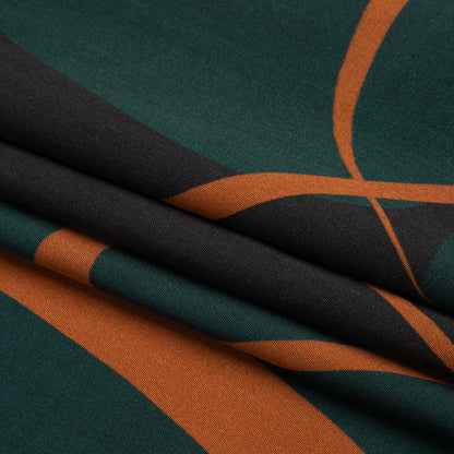 Sustainable and Recycled Viscose Satin Print - Forest Green and Orange Swirling Abstract - Mood Exclusive Atmospheric Adventure Full