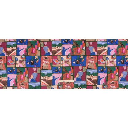 Sustainable and Recycled Viscose Satin Print - Blue, Green and Berry Red Everyday Vignettes Patchwork - Mood Exclusive Metropolitan Madness Drape