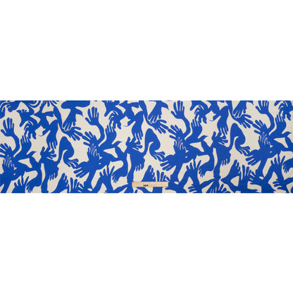 Sustainable and Recycled Viscose Satin Print - Blue and White Hands - Mood Exclusive Helping Hands Drape