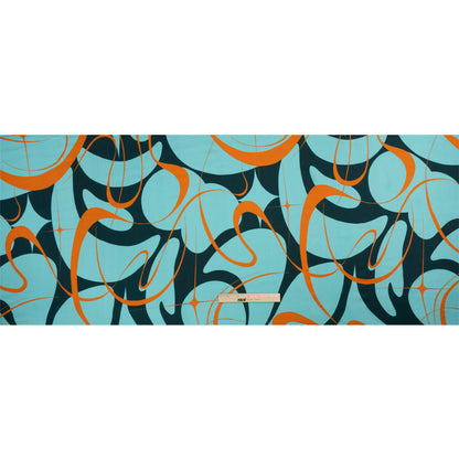Sustainable and Recycled Viscose Satin Print - Turquoise and Orange Swirling Abstract - Mood Exclusive Atmospheric Adventure Drape