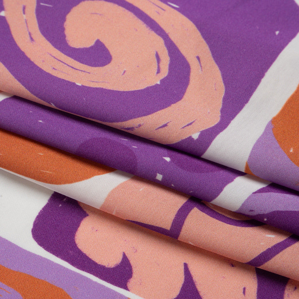 Sustainable and Recycled Viscose Satin Print - Purple and Orange Doodle Patches - Mood Exclusive Place in Space Full