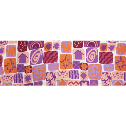 Sustainable and Recycled Viscose Satin Print - Purple and Orange Doodle Patches - Mood Exclusive Place in Space Drape