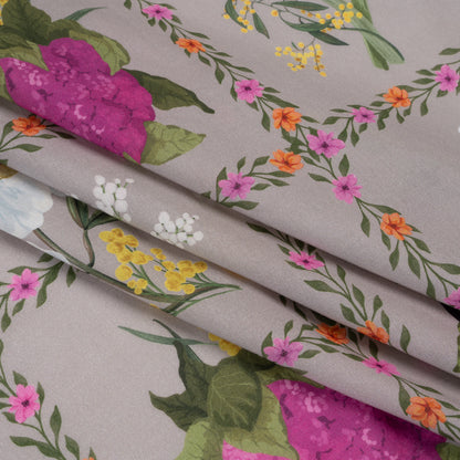 Cotton Voile Print - Beige, Yellow and Purple Floral and Vegetable Grid - Mood Exclusive Sunday with Nonna
