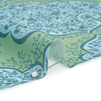 Cotton Voile Print - Green and Blue Floral Tiles - Mood Exclusive Rosalind and Celia Detail