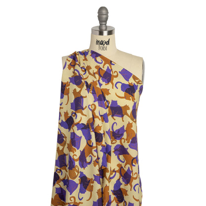 Mood Exclusive Purple Lazy Caturday Viscose Crepe Detail