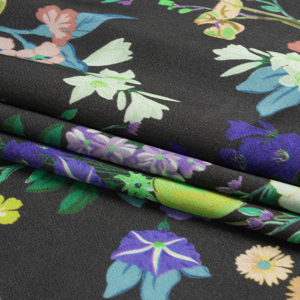 Mood Exclusive Blue Florescent Florals Sustainable Viscose Fluid Satin Full