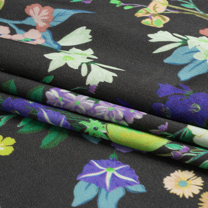 Mood Exclusive Blue Florescent Florals Sustainable Viscose Fluid Satin Full