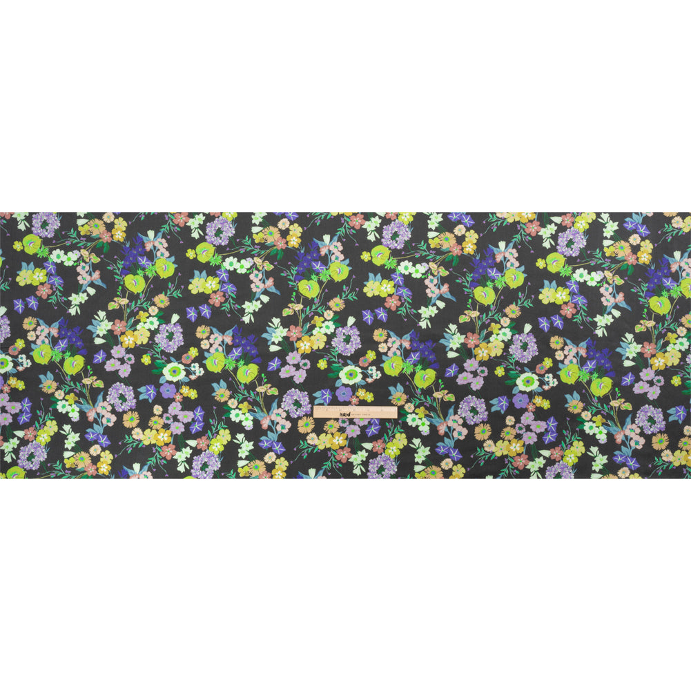 Mood Exclusive Blue Florescent Florals Sustainable Viscose Fluid Satin Drape
