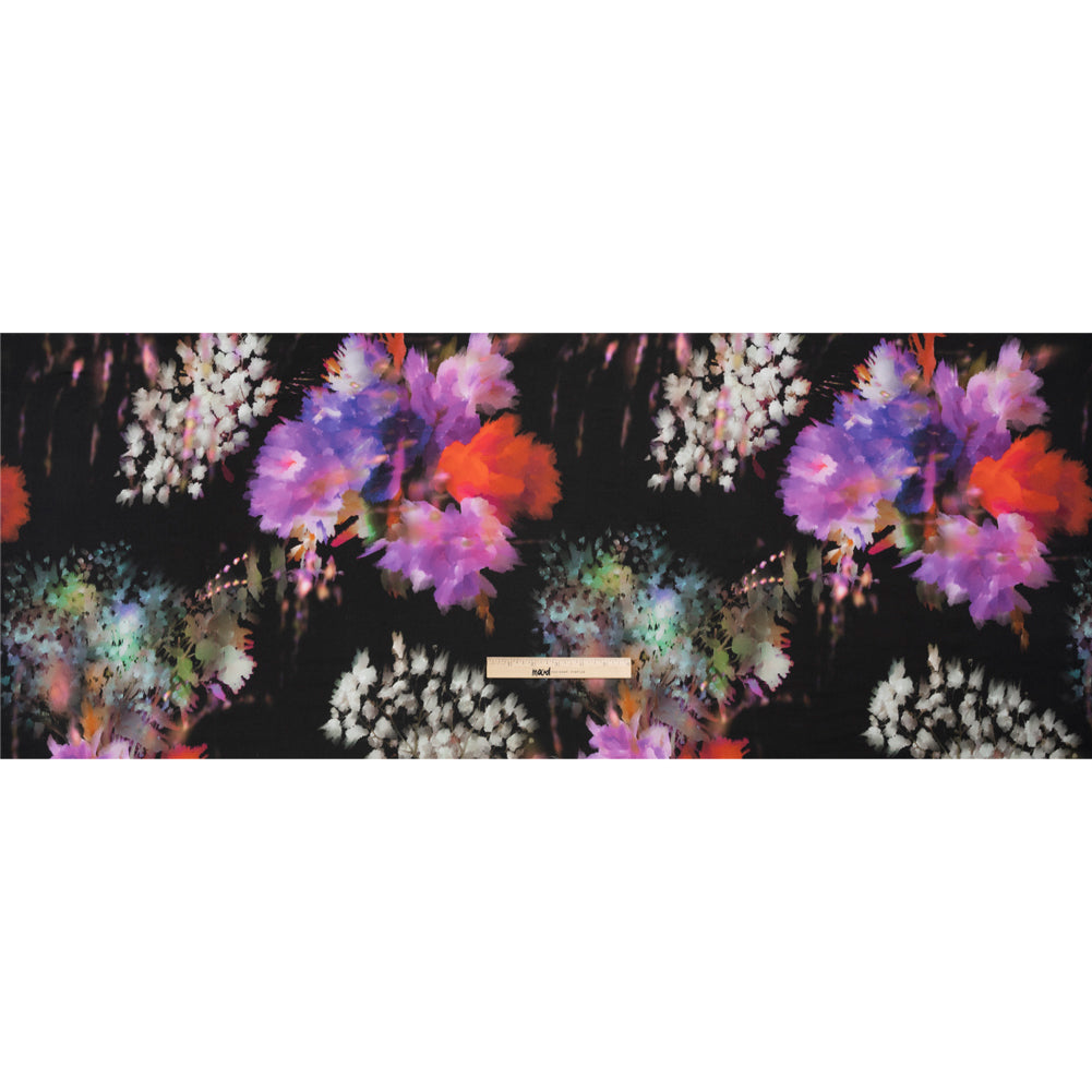 Sustainable and Recycled Viscose Satin Print - Purple, Red and Black Abstract Floral - Mood Exclusive Forest of Colors Drape