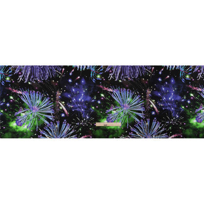 Sustainable and Recycled Viscose Satin Print - Purple, Black and Green Fireworks and Flowers - Mood Exclusive Mirrored in Nature Drape
