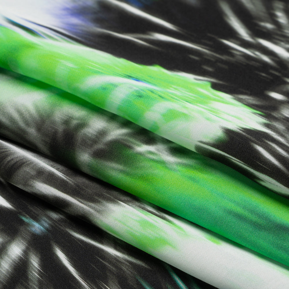 Sustainable and Recycled Viscose Satin Print - Green and Black Fireworks - Mood Exclusive Skyrockets in Flight Full
