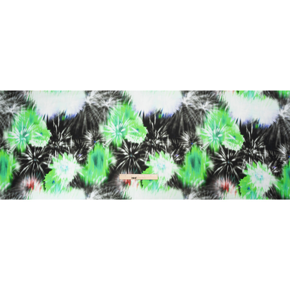 Sustainable and Recycled Viscose Satin Print - Green and Black Fireworks - Mood Exclusive Skyrockets in Flight Drape
