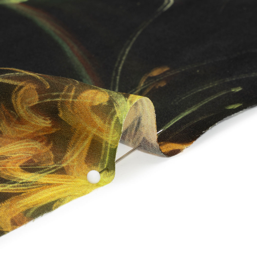 Sustainable and Recycled Viscose Satin Print - Golden Yellow and Black Glowing Florals - Mood Exclusive Marine Magic Folded
