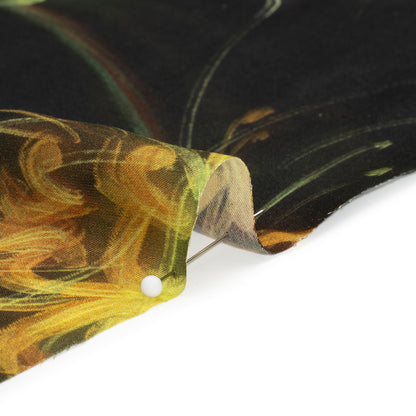 Sustainable and Recycled Viscose Satin Print - Golden Yellow and Black Glowing Florals - Mood Exclusive Marine Magic Folded