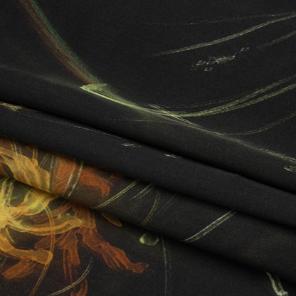 Sustainable and Recycled Viscose Satin Print - Golden Yellow and Black Glowing Florals - Mood Exclusive Marine Magic Full