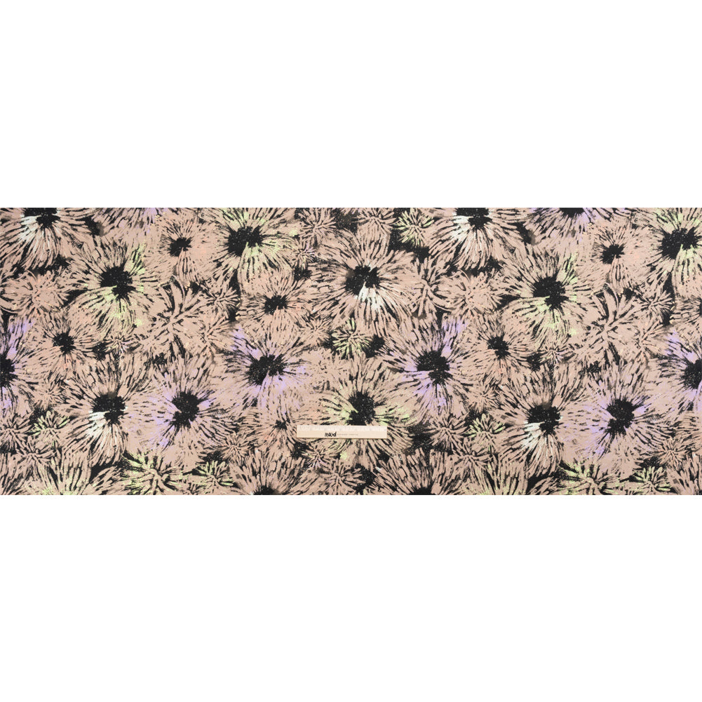 Sustainable and Recycled Viscose Satin Print - Taupe and Black Abstracted Floral - Mood Exclusive Bursting Gardens Drape