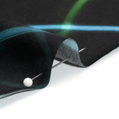 Sustainable and Recycled Viscose Satin Print - Green and Blue Light Streaks - Mood Exclusive Shutter Speed Racer Folded