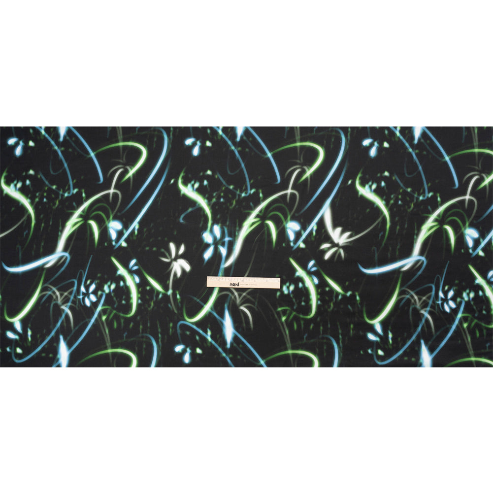 Sustainable and Recycled Viscose Satin Print - Green and Blue Light Streaks - Mood Exclusive Shutter Speed Racer Drape
