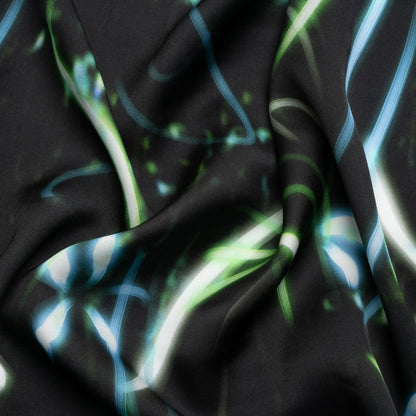 Sustainable and Recycled Viscose Satin Print - Green and Blue Light Streaks - Mood Exclusive Shutter Speed Racer