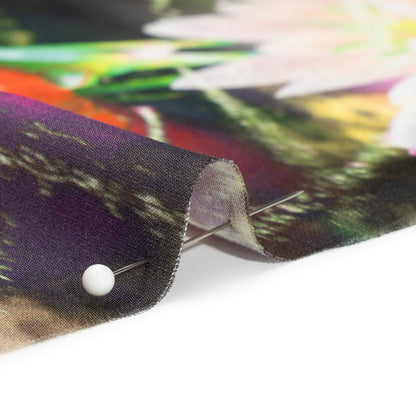 Sustainable and Recycled Viscose Satin Print - Pink, Orange and Yellow Glowing Flowers - Mood Exclusive Ignite the Light Folded