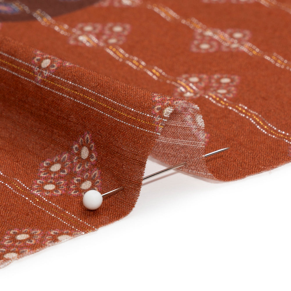 Mood Exclusive Burnt Orange Petal Plaza Metallic Pinstriped Viscose Dobby Folded