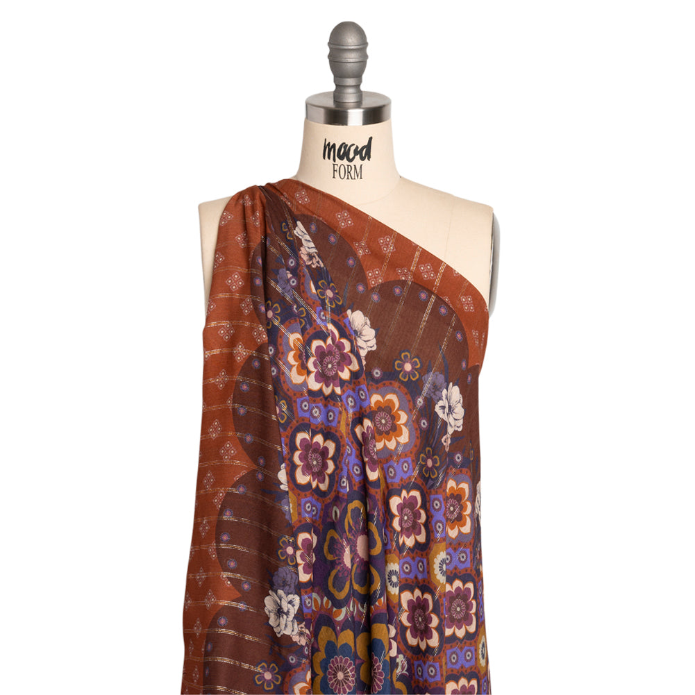 Mood Exclusive Burnt Orange Petal Plaza Metallic Pinstriped Viscose Dobby Detail
