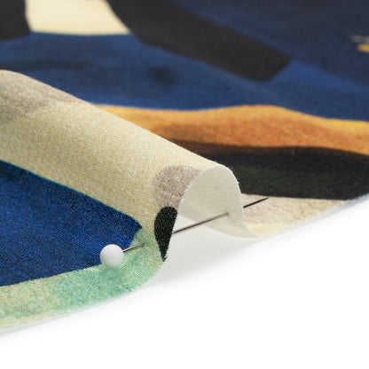 Sustainable Viscose Crepe Print - Blue, Green and Periwinkle Leafy and Geometric Patchwork - Mood Exclusive Curtain Call Detail