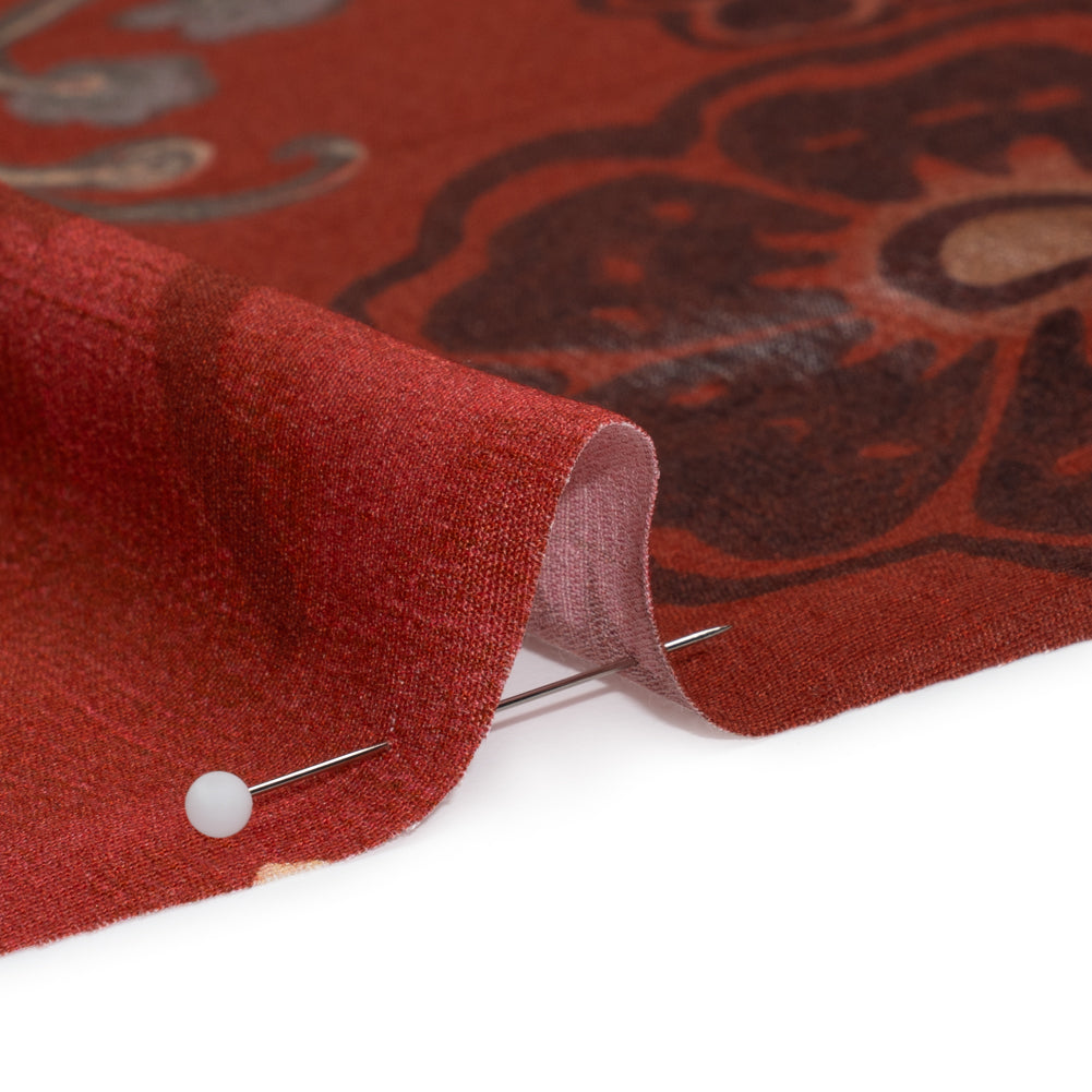 Sustainable Viscose Crepe Print - Red and Dark Teal Floral and Abstract Patches - Mood Exclusive Poppy Patchwork Folded