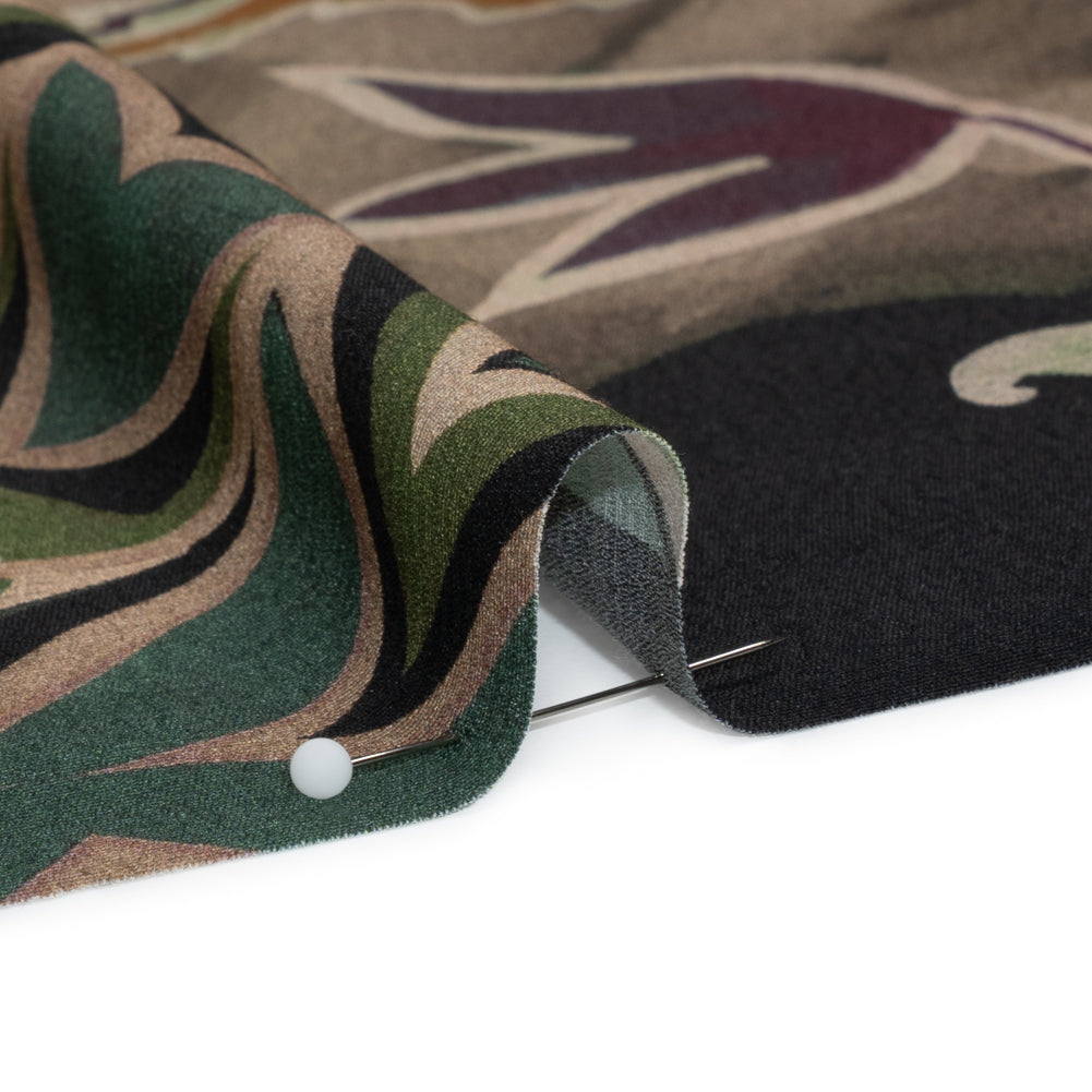 Sustainable Viscose Crepe Print - Brown and Green Leafy and Geometric Patchwork - Mood Exclusive Overgrown Life Folded
