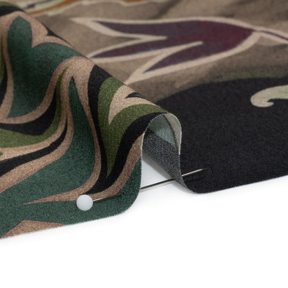 Sustainable Viscose Crepe Print - Brown and Green Leafy and Geometric Patchwork - Mood Exclusive Overgrown Life Folded