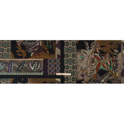 Sustainable Viscose Crepe Print - Brown and Green Leafy and Geometric Patchwork - Mood Exclusive Overgrown Life Drape