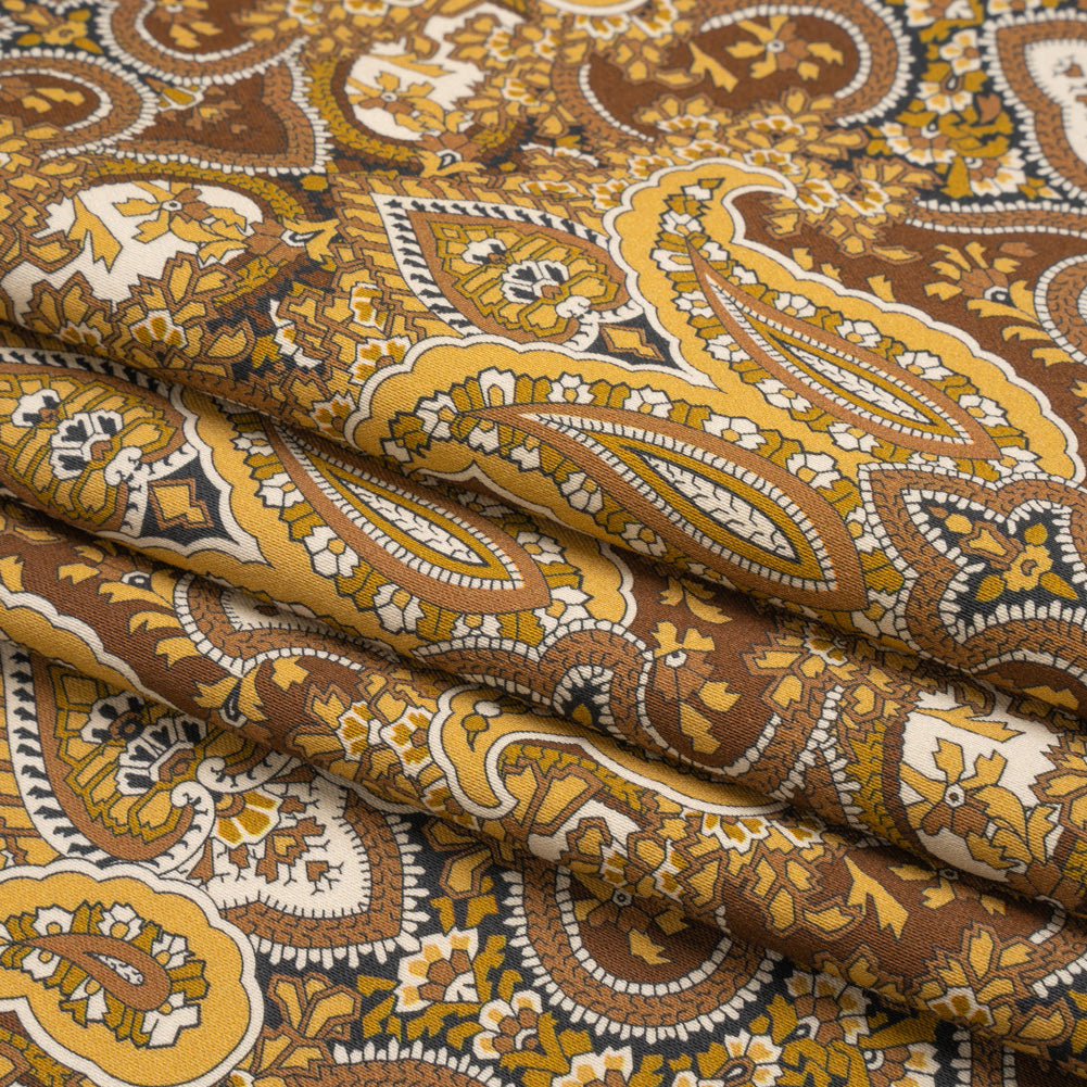 Mood Exclusive Brown Paisley Party Stretch Cotton Sateen Folded