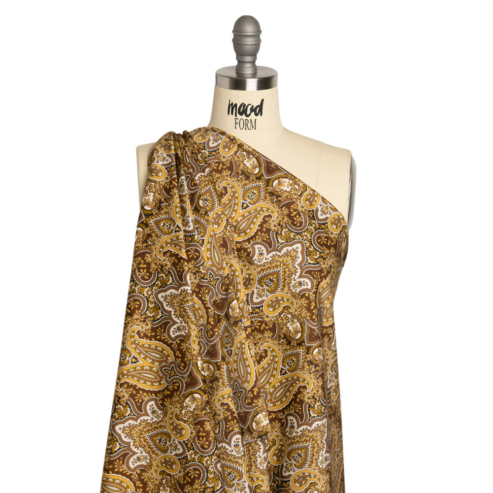 Mood Exclusive Brown Paisley Party Stretch Cotton Sateen Drape
