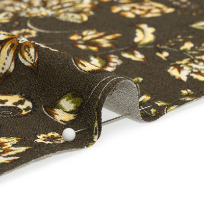 Gauzy Viscose Crepe Print - Charcoal, Green and Brown Jacobean Floral - Mood Exclusive Wooded Wonders Detail