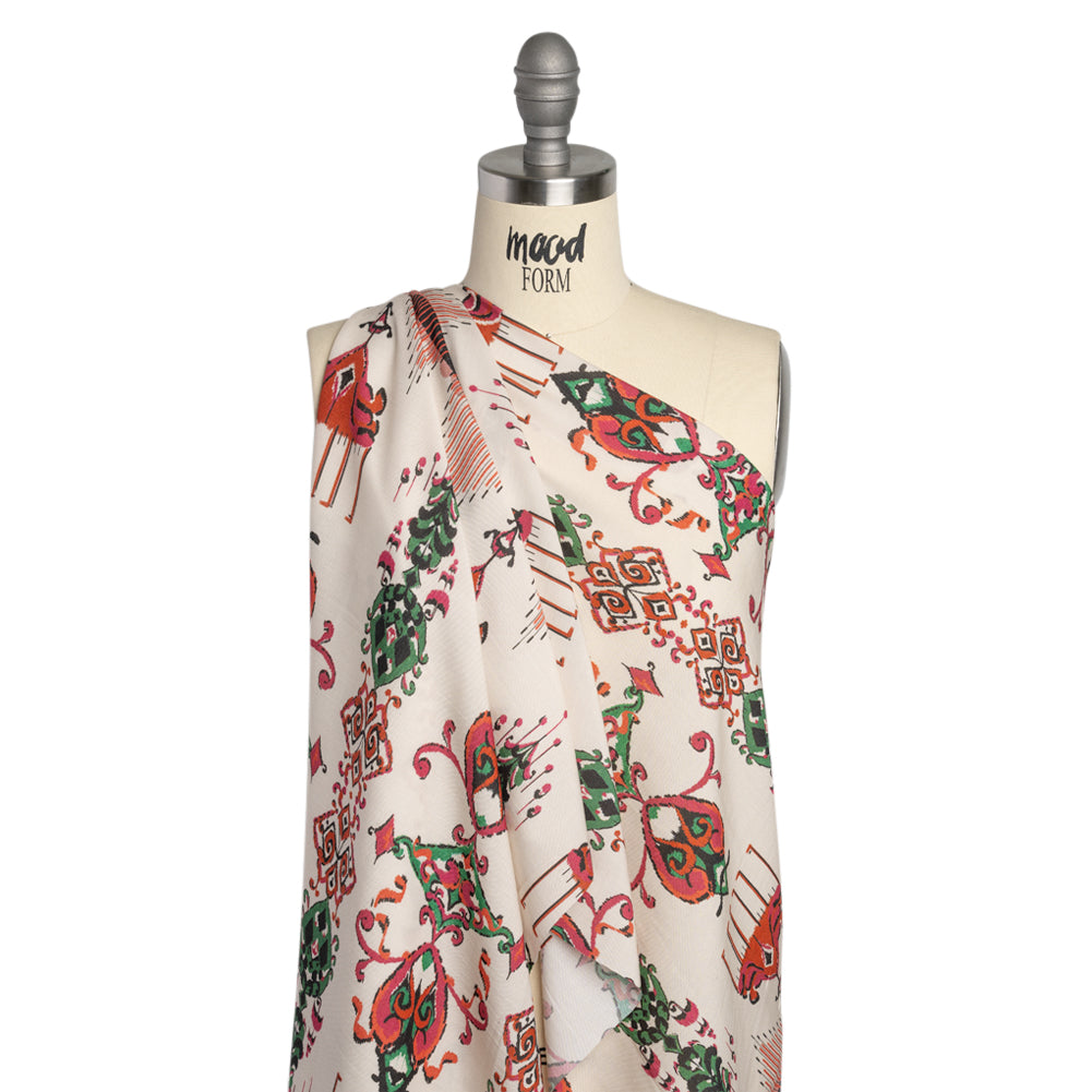 Tencel Woven Print - Red, Green and White Intricate Abstracts - Mood Exclusive Table Settings Drape